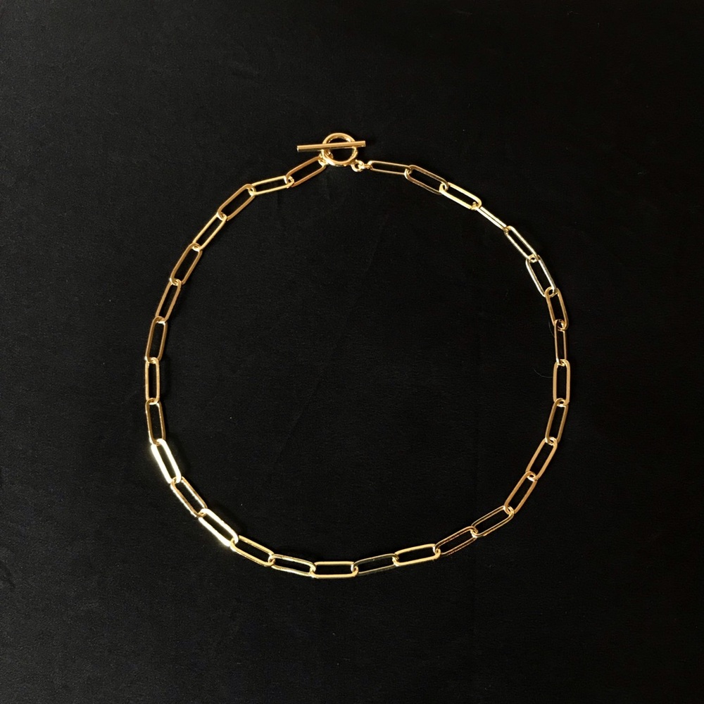 Gold Paperclip Link Necklace with Toggle Clasp - 15 inch - Picture 3 of 6